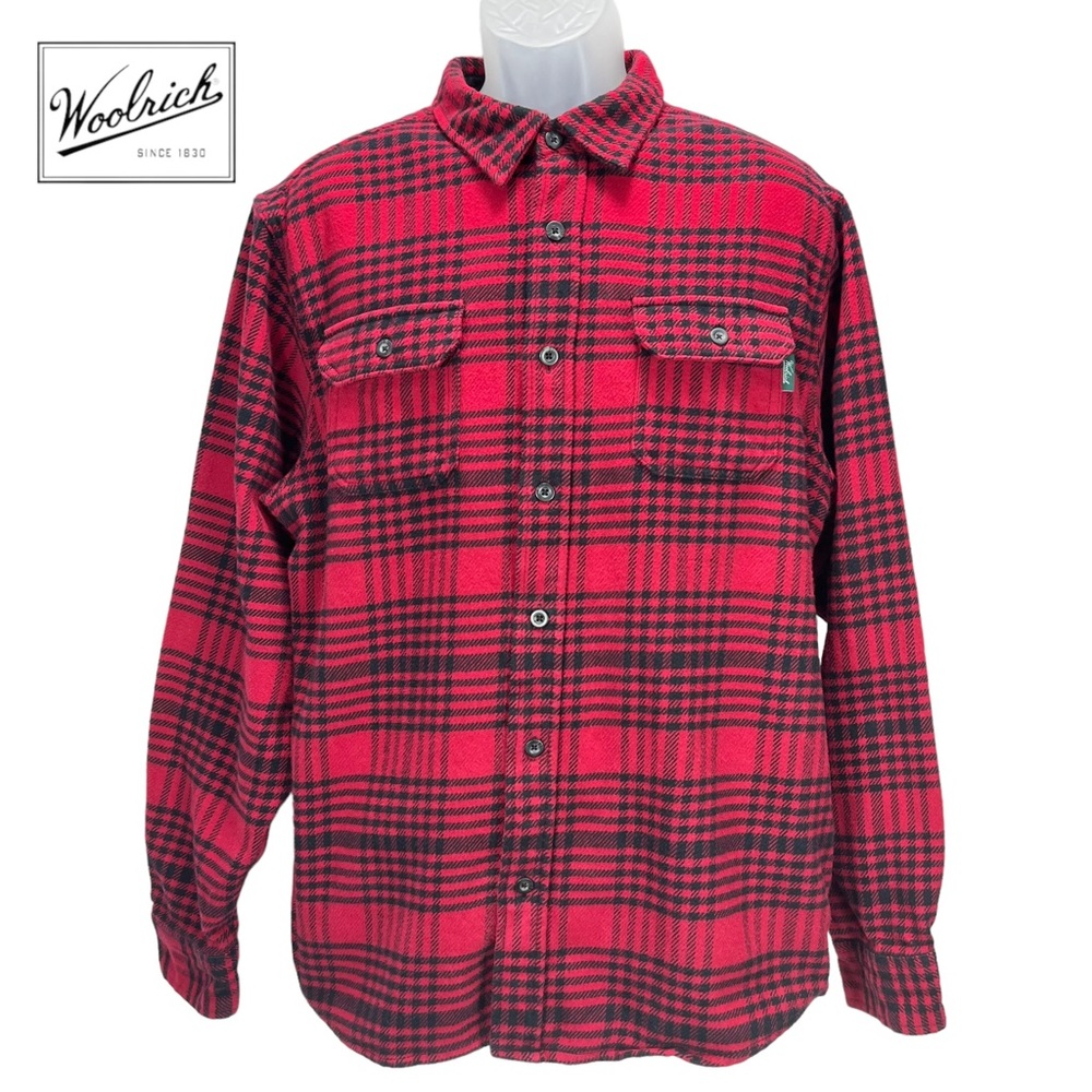 Woolrich Men’s XL‎ Red Black Plaid Flannel Shacket Heavyweight 100% Cotton